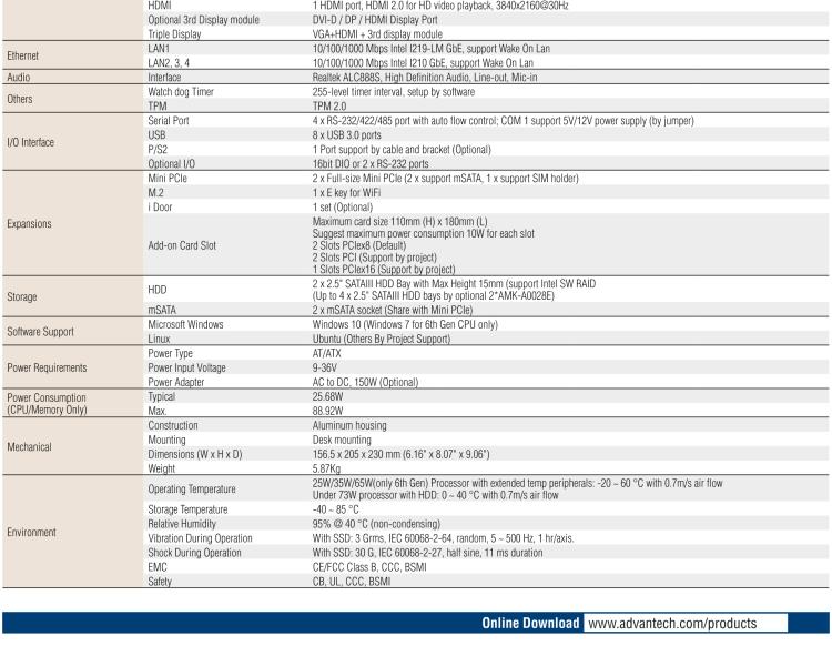 研華EIS-S230 研華 EIS-S230，邊緣計算系統(tǒng)服務(wù)器，支持Intel 第六代、第七代處理器，可選i3/i5/i7 Xeon CPU，DDR4 最高32GB，最多可支持4 x 2.5寸硬盤，具備豐富擴展接口 4 x LAN，4 x COM，8 x USB，2 x PCIE。產(chǎn)品生命周期長，穩(wěn)定可靠。