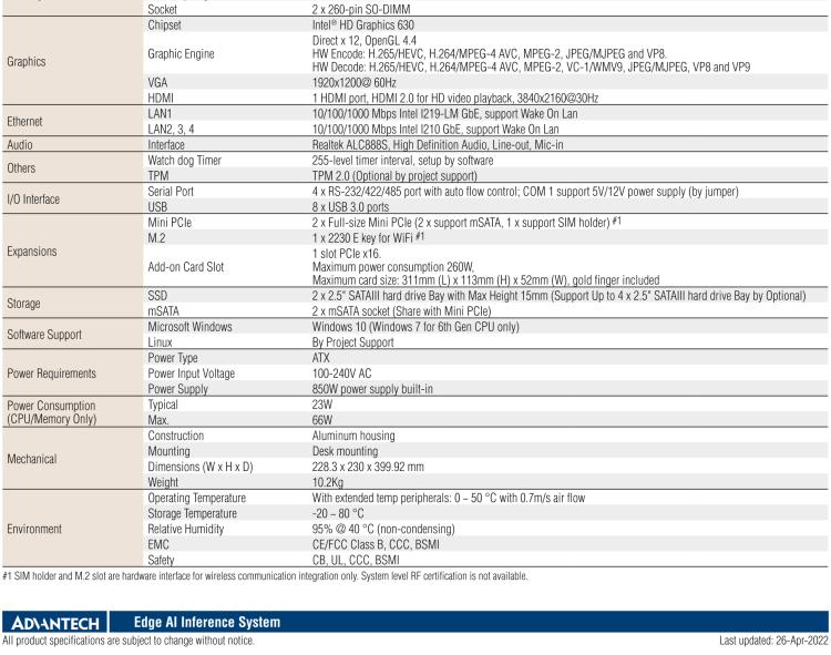 研華AIR-300 支持Intel Xeon / 6/7代Core?i3/i5/i7處理器，AI計算平臺，可擴展 PCIe x16 GPU全尺寸卡