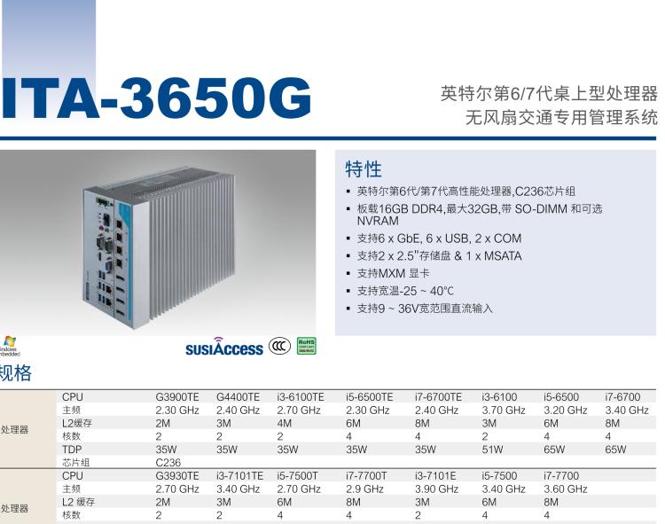 研華ITA-3650G 英特爾第六代和第七代臺式機無風(fēng)扇系統(tǒng)，具有GPU模組，用于交通行業(yè)