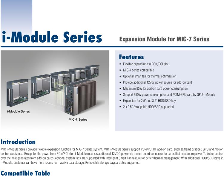 研華MIC-75M11 帶1個PCIe x16、1個PCI的2插槽擴展i-Module