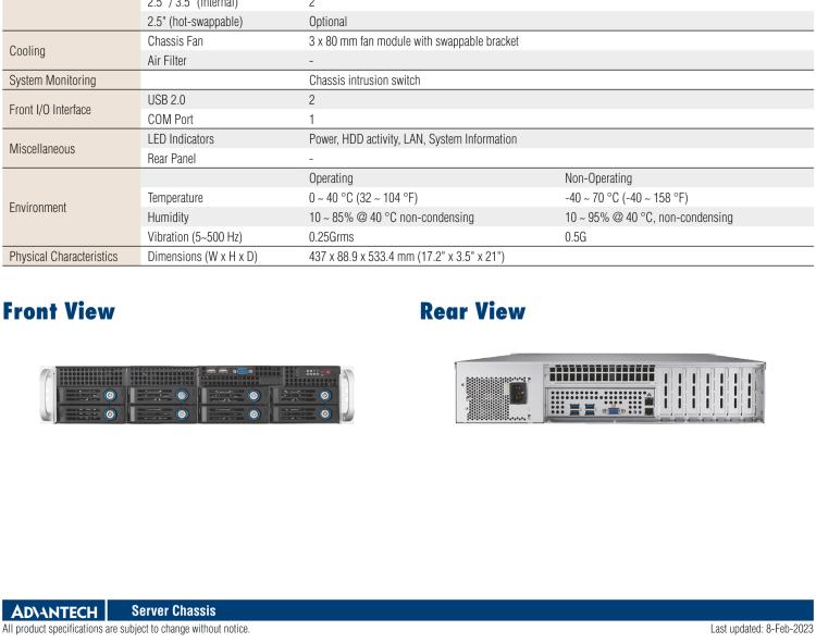 研華HPC-7282 2U 機(jī)架式機(jī)箱，適用于 Micro/ATX 服務(wù)器主板，支持8個(gè)2.5寸/3.5寸熱插拔硬盤，7個(gè)半高擴(kuò)展槽
