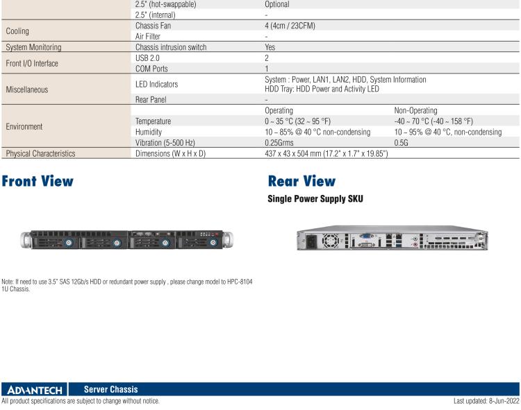 研華HPC-7140 1U 機(jī)架式服務(wù)器機(jī)箱，適用于 MicroATX/ATX 服務(wù)器主板，支持4個(gè)3.5"熱插拔盤位，1個(gè)全長/半長PCI-E x16擴(kuò)展插槽