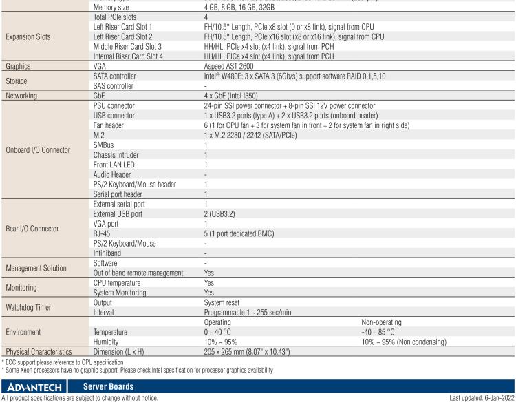 研華ASMB-610 LGA 1200 Intel? Xeon? W & 第十代 Core?專用服務(wù)器主板，帶4 x DDR4, 1 x PCIeX16, 2 x PCIeX4, 5 x USB 3.2, 3 x SATA 3, Quad LANs and和 IPMI