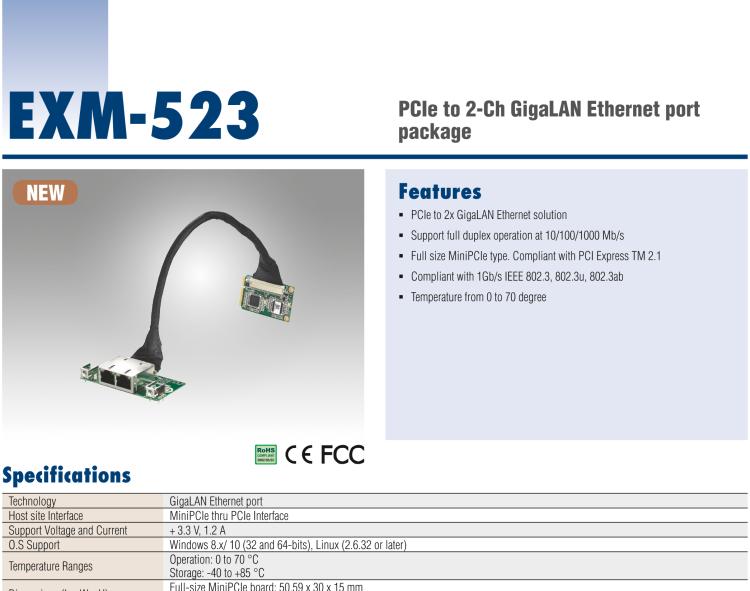 研華EXM-523 GigaLAN 以太網(wǎng)模塊、2-Ch、PCIe I/F