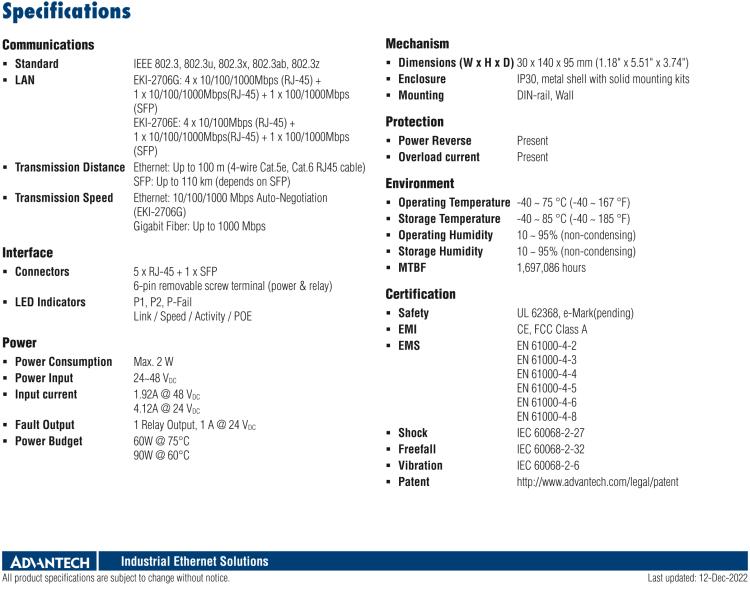 研華EKI-2706G-1GFPI 4GE PoE+1G+1G SFP，非網(wǎng)管型PoE工業(yè)以太網(wǎng)交換機(jī)，IEEE802.3af/at，24~48VDC（BE型），48~53VDC（AE型），-40~75℃