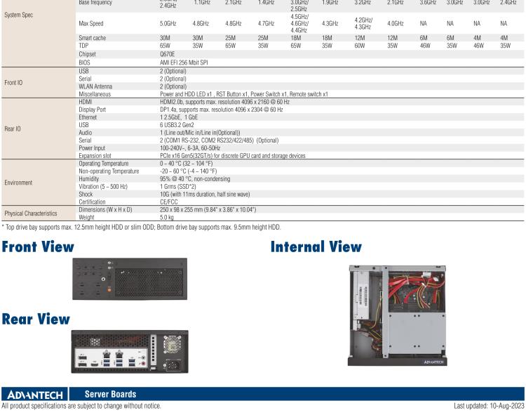 研華EPC-B2278 適配Intel 第12代 Core i 系列處理器，搭載Q670E芯片組。2U高度，精簡(jiǎn)尺寸，性能強(qiáng)勁，是小尺寸高性能場(chǎng)景的理想解決方案。