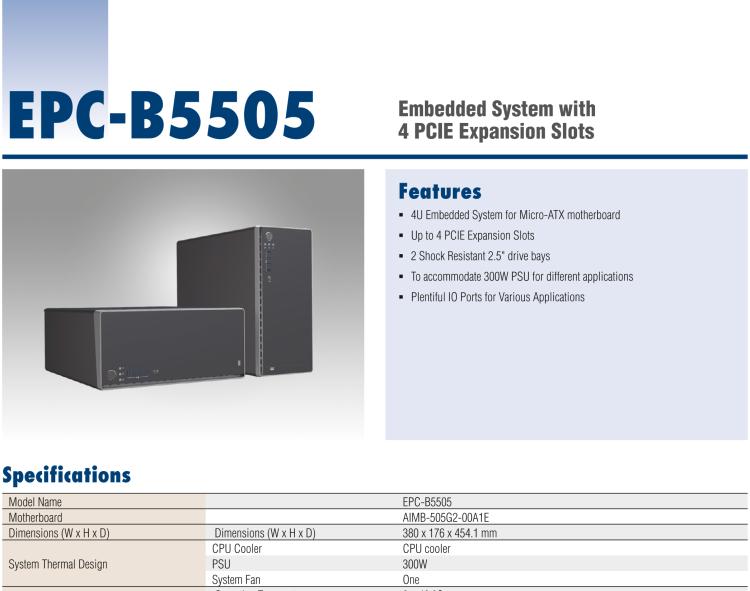 研華EPC-B5505 適配Intel? 第6/7代 Core ? i/Xeon E3系列處理器，搭載H110芯片組。標(biāo)準(zhǔn)4U上架，廣泛適用于各種行業(yè)。