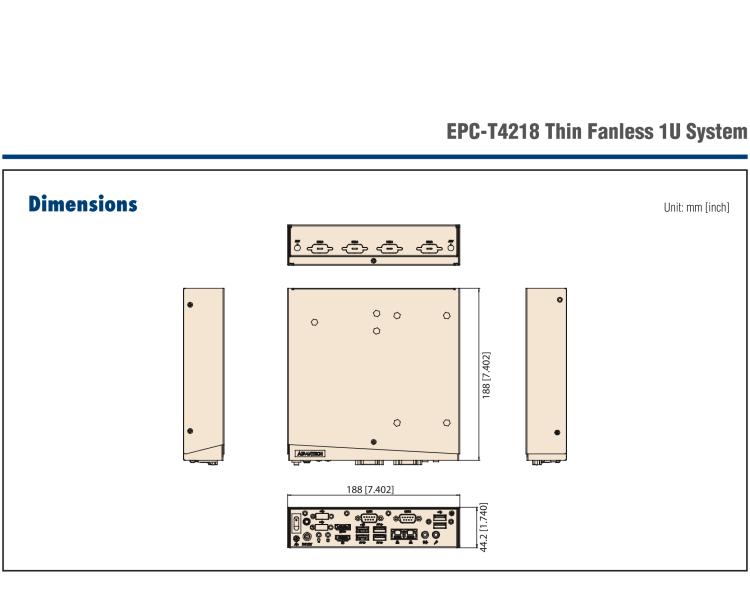研華EPC-T4218 適配Intel 第8代 賽揚(yáng)/凌動系列處理器。1U超薄高度，無風(fēng)扇系統(tǒng)，性能強(qiáng)勁，性價比高。