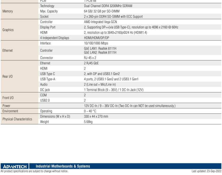 研華EPC-T3229 適配AMD V2748 處理器。擁有1個全高PCIe擴展位，1U高度，支持上架。適用于邊緣AI等行業(yè)。