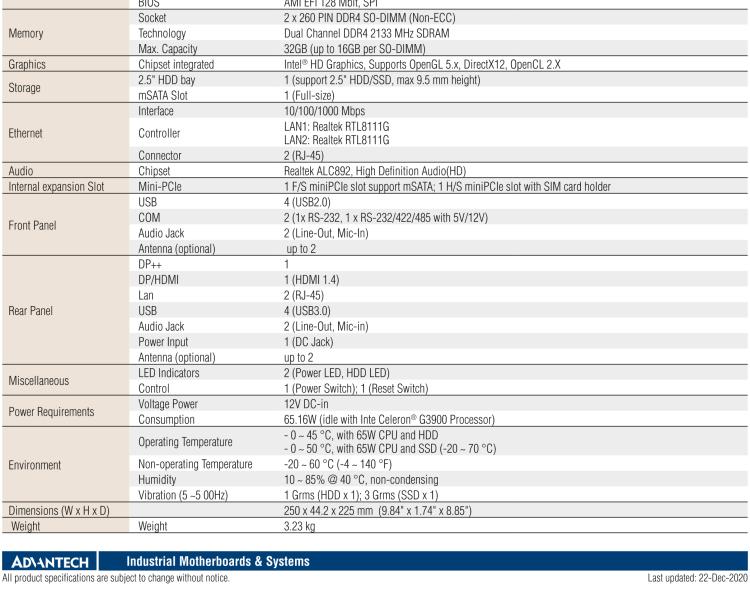 研華EPC-T2285 適配Intel? 第6/7代 Core? i 系列處理器，搭載H110芯片組。1U超薄高度，性能強勁。