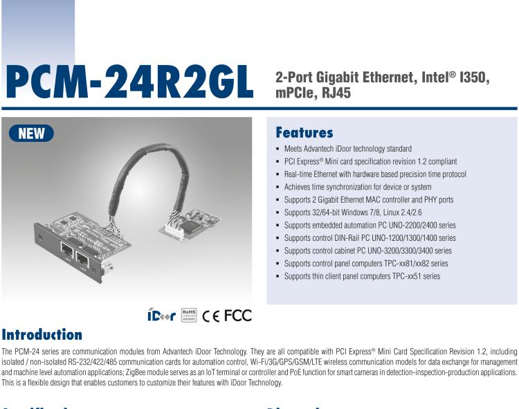 研華PCM-24R2GL 2端口千兆以太網(wǎng)，mPCIe，RJ45