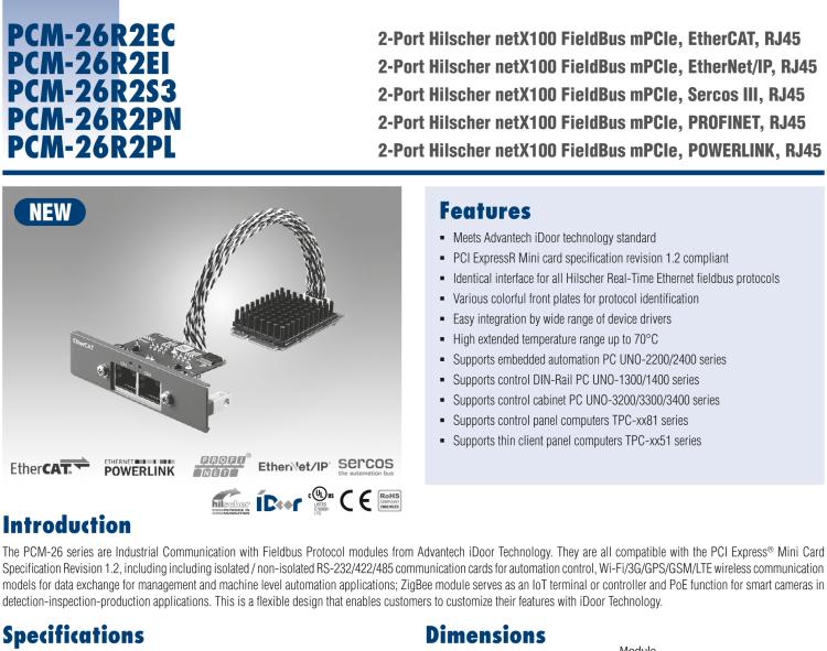 研華PCM-26R2EC 2端口 Hilscher netX100 現(xiàn)場(chǎng)總線(xiàn) mPCIe, EtherCAT, RJ45