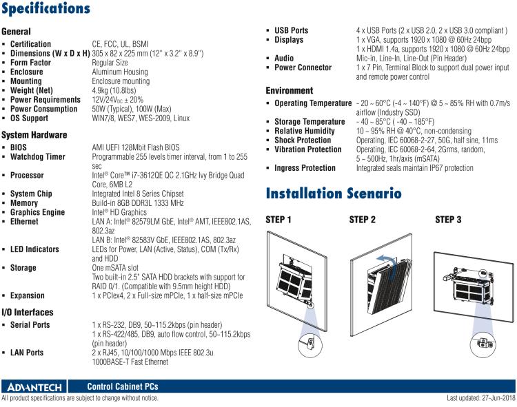 研華UNO-3483G 高效能嵌入式無風(fēng)扇工業(yè)電腦，搭配 Intel? Core? i7 處理器，2 x GbE, 2 x mPCIe, HDMI/VGA