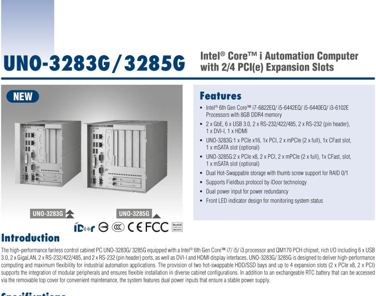 研華UNO-3283G 高效能嵌入式無風(fēng)扇工業(yè)電腦，搭配Intel? Core? i 處理器，2×GbE, 2×mPCIe, HDMI, DVI-I