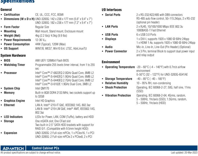 研華UNO-3285G 高效能嵌入式無(wú)風(fēng)扇工業(yè)電腦，搭配Intel? Core? i 處理器，4×PCI(e) 擴(kuò)展槽, 2×GbE, 2×mPCIe, HDMI, DVI-I