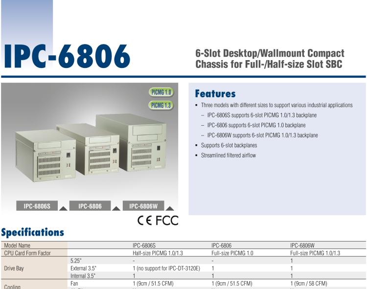 研華IPC-6806 6槽，桌上型/壁掛式機箱 支持1U電源