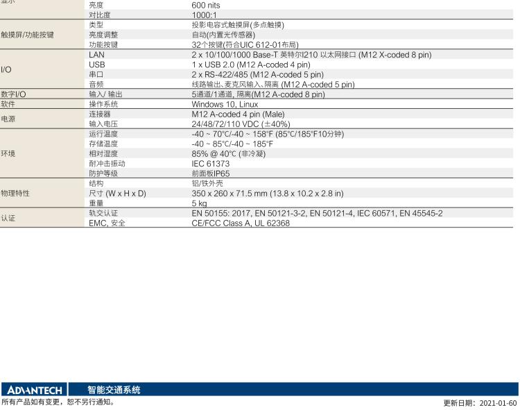 研華ITA-8120 滿足鐵路En50155認(rèn)證標(biāo)準(zhǔn)，12.1寸可觸屏式平板電腦，支持英特爾?凌動(dòng)x7-E3950處理器