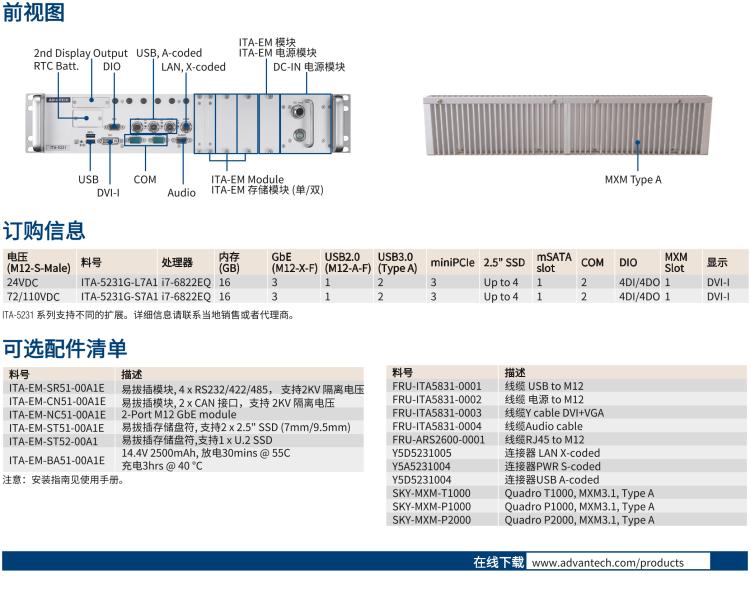 研華ITA-5231G Intel? 第6 代Core? i 處理器無(wú)風(fēng)扇系統(tǒng)，EN 50155 鐵路應(yīng)用