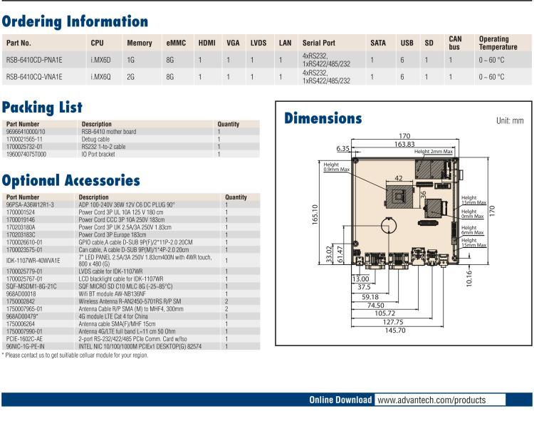 研華RSB-6410 基于NXP ARM Cortex-A9 i.MX6 Dual/Quad 的Mini-ITX工業(yè)主板， 支持Linux Yocto/Android