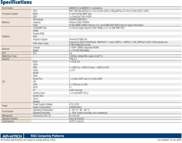 研華ROM-5620 基于NXP i.MX8X SMARC2.0 Arm核心板，多接口，低功耗設(shè)計(jì)