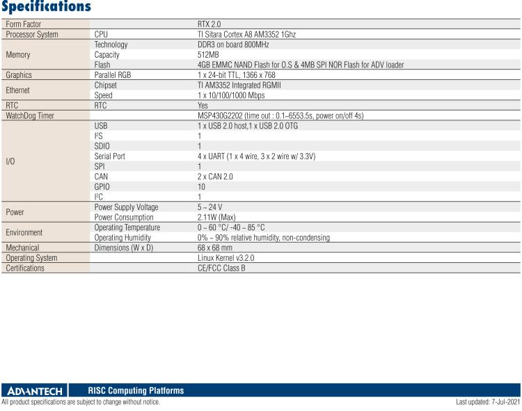 研華ROM-3310 基于TI AM3352 Cortex A8 1GHz RTX 2.0 的標(biāo)準(zhǔn)核心板，適用于寬溫抗震等工業(yè)自動化領(lǐng)域