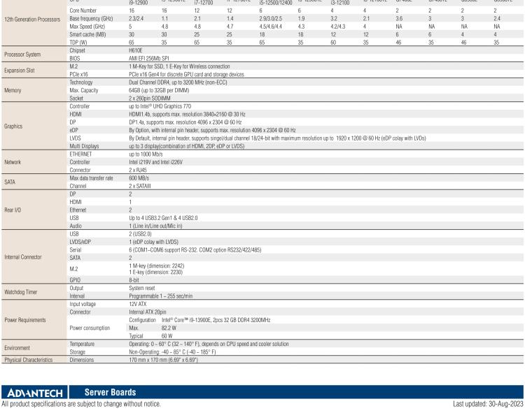 研華AIMB-208 適配Intel 第12/13代 Core i/奔騰系列處理器，搭載H110芯片組。高性價比，擁有豐富的擴(kuò)展接口，通用性強(qiáng)，穩(wěn)定可靠。