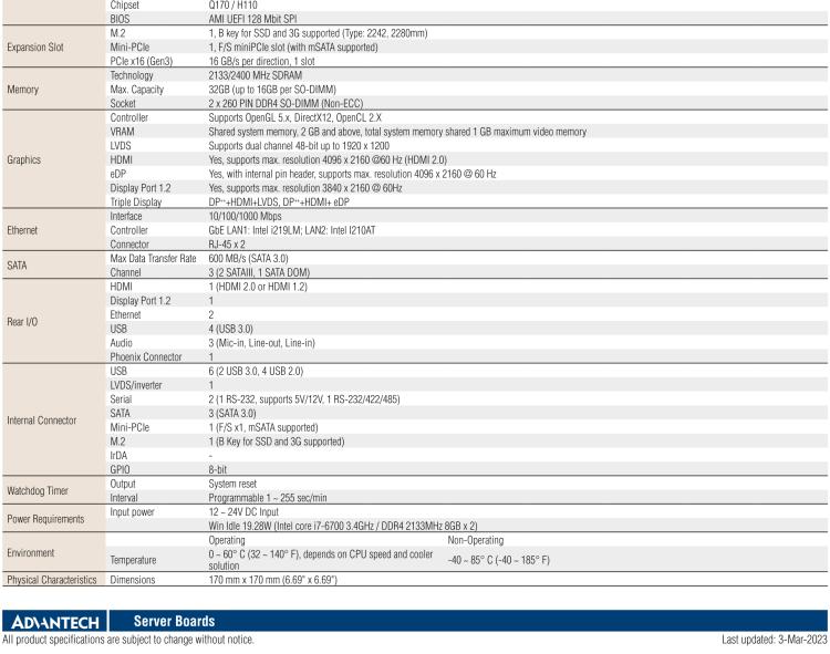 研華AIMB-275 適配Intel? 第6/7代 Core? i 處理器，搭載Intel Q170/H110芯片組。性能強勁，接口豐富。