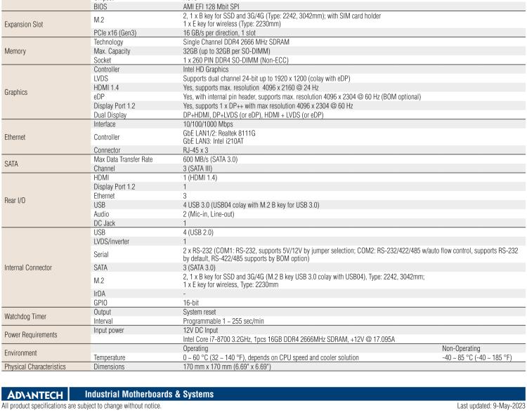 研華AIMB-286EF 適配Intel 第8/9代 Core i 處理器，搭載Intel H310芯片組。擁有1個(gè)PCIe x16插槽。超薄設(shè)計(jì)，接口豐富，是高端應(yīng)用中的高性價(jià)比方案。