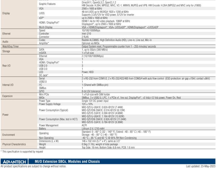 研華MIO-5251 3.5寸MIO單板電腦，采用嵌入式 Intel? Atom? E3825 &Intel? J1900處理器
