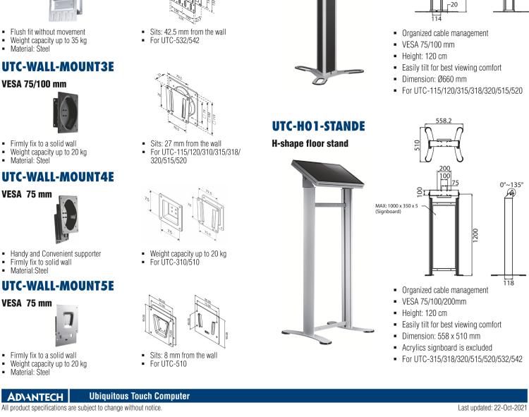 研華UTC-WALL-MOUNT2E 壁掛架 (VESA 100/200 mm)，適用于UTC 系列多功能觸控一體機(jī)