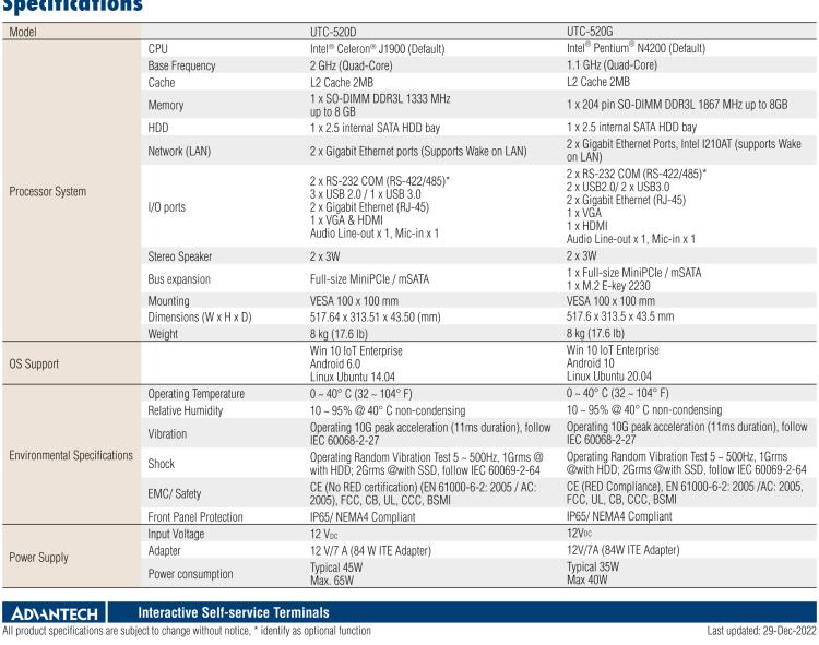 研華UTC-520D 21.5" 多功能觸控一體機，內(nèi)置AMD?G系列T40E，可附接豐富的外圍設備