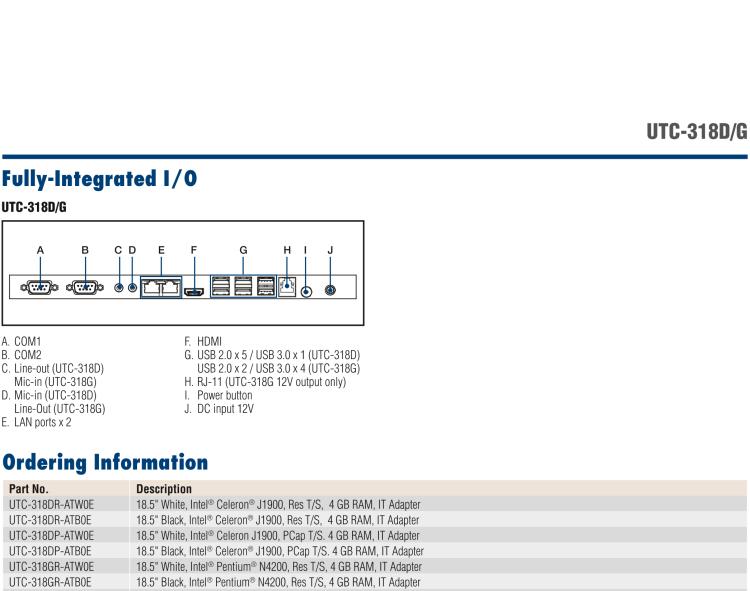 研華UTC-318D 18.5" 多功能觸控一體機(jī)，內(nèi)置Intel? BayTrail J1900