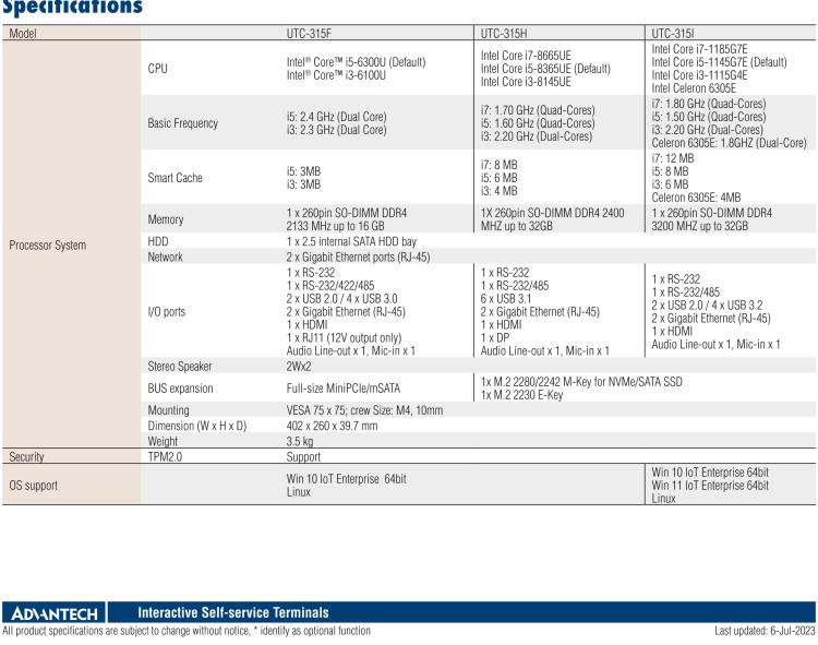 研華UTC-315F 15.6" 多功能觸控一體機，內(nèi)置Intel? Core? i5-6300U