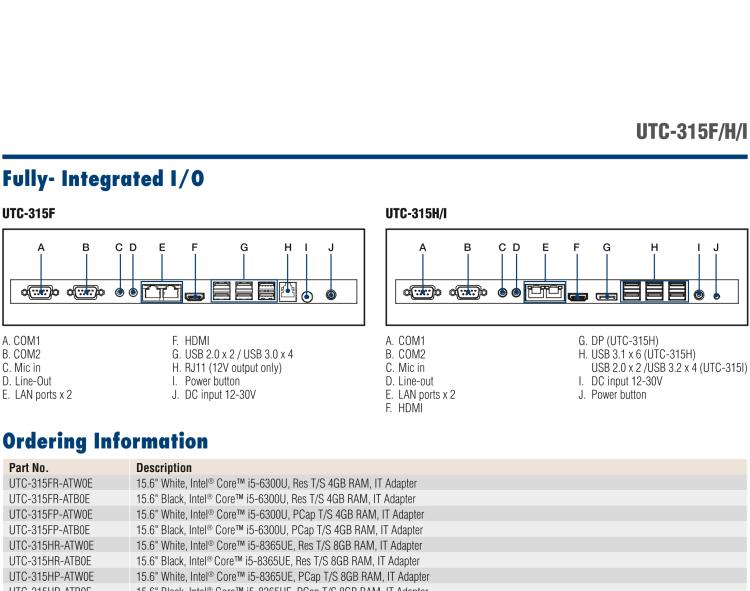 研華UTC-315F 15.6" 多功能觸控一體機，內(nèi)置Intel? Core? i5-6300U
