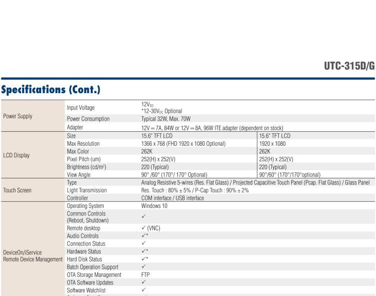 研華UTC-315G 15.6" 多功能觸控一體機，內(nèi)置 Intel? Pentium? N4200/Celeron? N3350 處理器