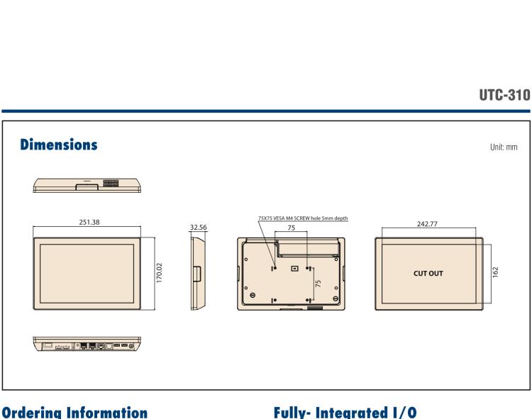 研華UTC-310G 10.1" 多功能觸控一體機，Intel? Celeron? N3350/Pentium? N4200 處理器
