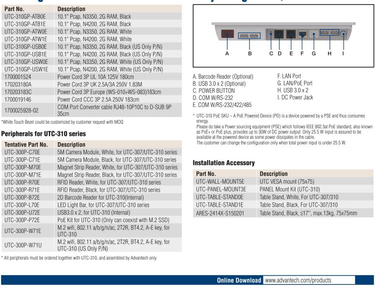 研華UTC-310G 10.1" 多功能觸控一體機，Intel? Celeron? N3350/Pentium? N4200 處理器