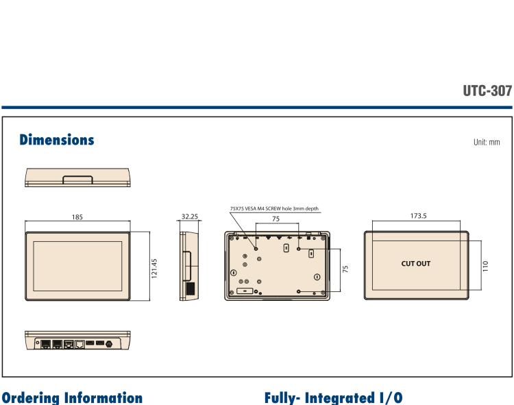 研華UTC-307G 7" 多功能觸控一體機，Intel? Celeron? N3350/Pentium? N4200 處理器