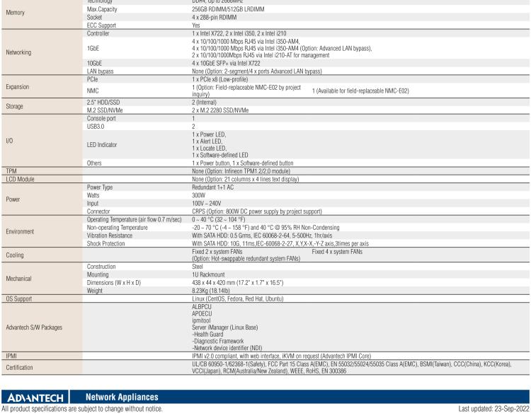研華FWA-3050 基于Intel?Xeon D-2100系列處理器，用于uCPE和下一代防火墻的遠(yuǎn)程可管理1U網(wǎng)絡(luò)應(yīng)用平臺
