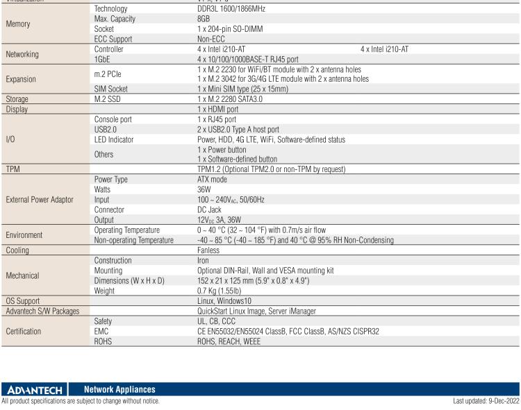 研華FWA-T011 基于Intel? Celeron? N3350/J3455 入門級SD-WAN，安全網(wǎng)關(guān)微型網(wǎng)絡應用平臺