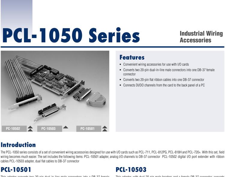 研華PCL-10502 擴(kuò)充器，接駁到電腦插槽板的雙20P延長線纜