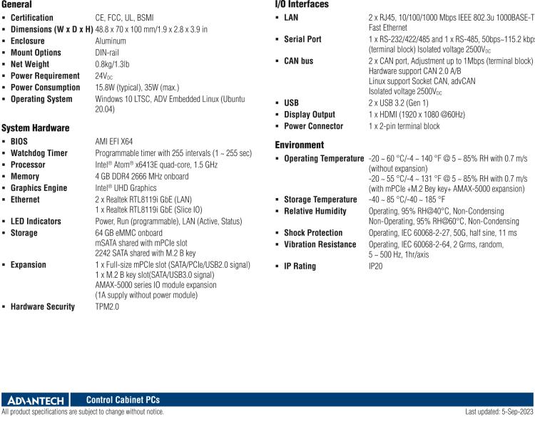研華AMAX-5570 超微型控制平臺，采用Intel Atom處理器、64GB eMMC、2 個以太網(wǎng)口、2 個 USB、2 個 CAN、2 個 COM 和插片 IO 擴展