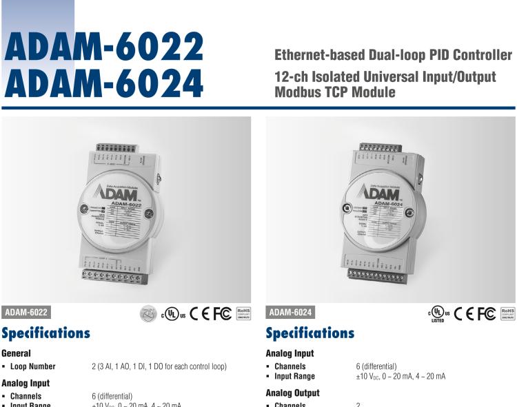 研華ADAM-6024 12通道隔離通用TCP模塊，支持輸入/輸出Modbus協(xié)議