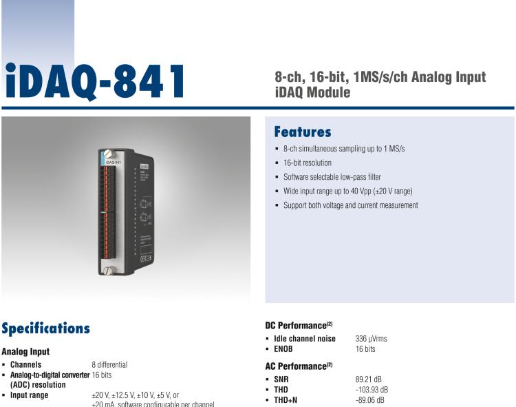 研華iDAQ-841 8通道同步采樣高達1 MS / s，16位分辨率模擬輸入 iDAQ 模塊