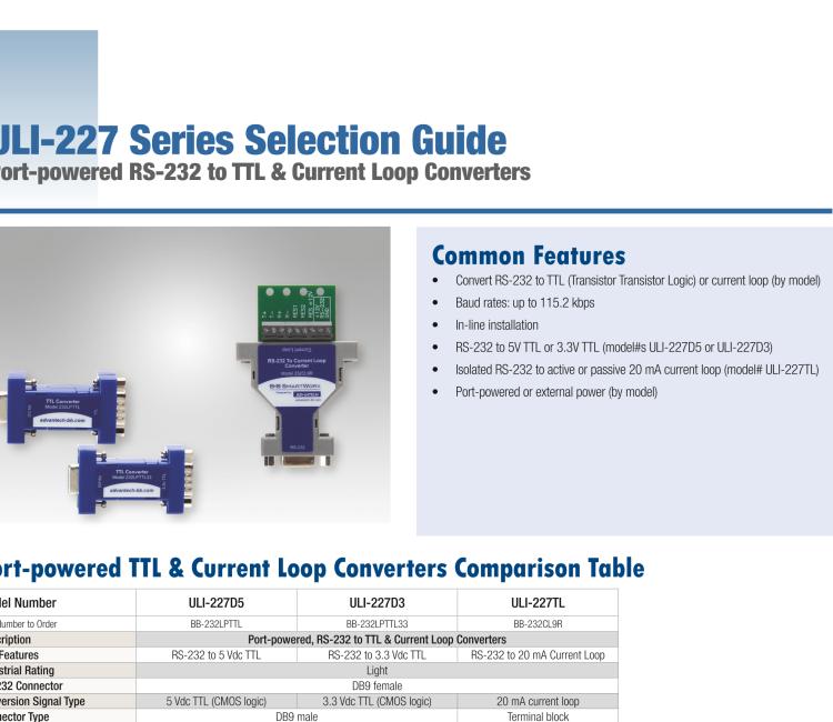 研華BB-232LPTTL33 ULI-227D3 RS-232（DB9母頭）至3.3V TTL（DB9公頭）轉(zhuǎn)換器，端口供電