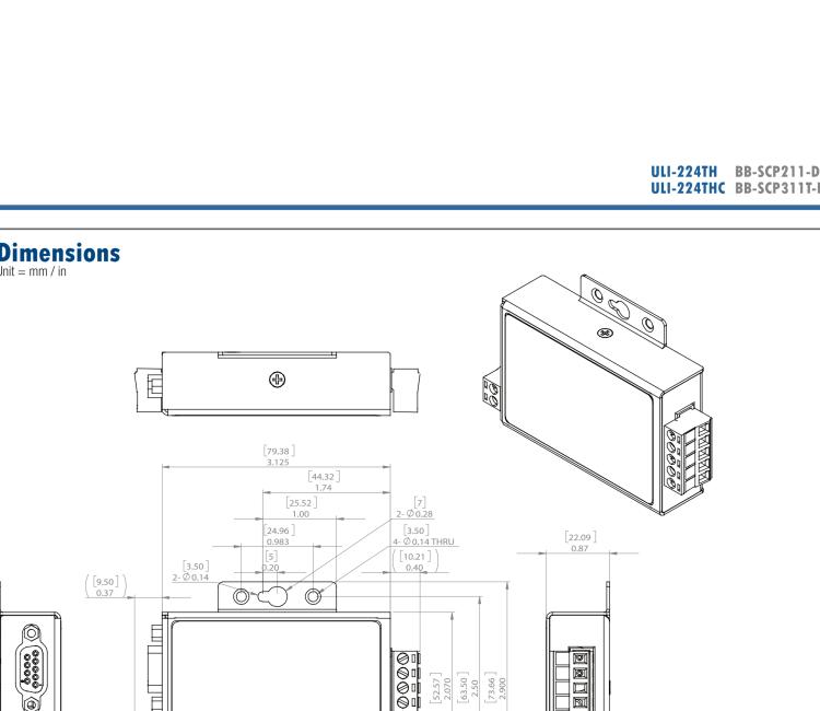 研華BB-485BAT3 ULI-224TB RS-232（DB9母頭至RS-422/485（接線(xiàn)端子）轉(zhuǎn)換器，電池供電
