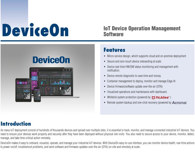 研華DeviceOn DeviceOn.DM是IoT設備管理，可遠程管理連接的設備并提供集中式管理功能。
